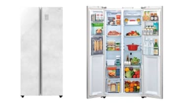 パノラマオープンで庫内が見やすい！ 高級感のある大理石調デザインの2ドア冷蔵庫「AQR-SBS48A」