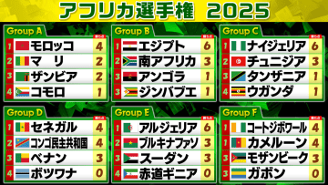 【アフリカ選手権】各組第2戦まで終了　W杯出場国ではエジプト、アルジェリアは2連勝　チュニジアは1勝1敗で第3戦へ