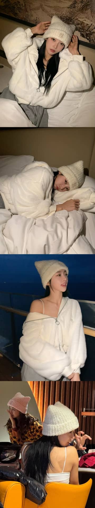 “韓国陸上界のaespa・カリナ”が日本に！ベッド寝そべりに美肩チラ見せで視線強奪【PHOTO】