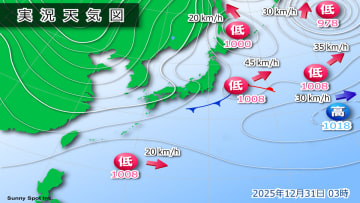 きょう31日(水)大晦日の天気 北日本~北陸にかけて雪や雨 太平洋側は晴れる所が多い