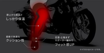 冬ツーリングの走行風対策に「膝上ロング丈ソックス」が LIDEF から発売！