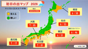 【初日の出2026】見えるかなマップ　太平洋側ほど見える可能性高く　各地の初日の出の時刻