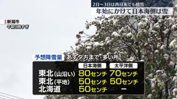 日本海側、年始にかけ雪　2日以降は西日本でも積雪