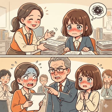 「あ、これもついでにお願いね」と仕事を押し付ける先輩。だが、部長の一言で先輩の態度が一変