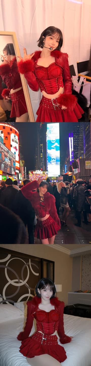 LE SSERAFIM・宮脇咲良、胸の線が強調された真っ赤衣装に惚れ惚れ！アメリカで開放的に【PHOTO】