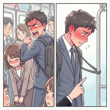 満員電車で「押すんじゃねえ」と肘打ちしてくるサラリーマン。だが、他の乗客の一言で態度が一変【短編小説】
