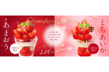デニーズ、あまおう/とちおとめを使ったデザート11品発売。新商品「フルーツマチェドニアサンデー」も