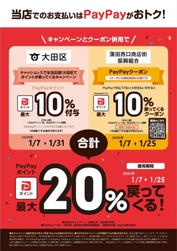 蒲田西口商店街×PayPayお買い物キャンペーン　1月7日～25日、街全体でおトク＆にぎわい創出