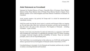 グリーンランドめぐりヨーロッパ7カ国が共同声明　アメリカにけん制、NATO連携も強調