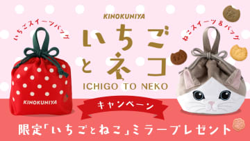 紀ノ国屋、限定「いちごとねこ」コンパクトミラーを抽選プレゼント。対象商品購入またはXリポストで応募