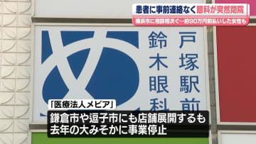 横浜の眼科医院が突然閉院…市に相談相次ぐ　約90万円前払いの患者も