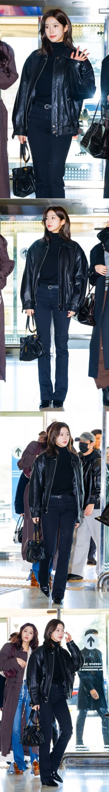 LE SSERAFIM・カズハ、スキニーパンツで際立つ“美脚”に視線集中！ブラックコーデで出国【空港写真】
