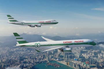 キャセイパシフィック航空、創立80周年で特別塗装機　「レタスサンドイッチ」デザイン復刻