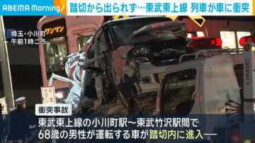 踏切から出られず⋯東武東上線 列車が車に衝突