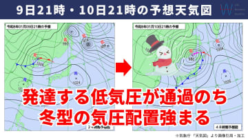 今日9日・明日10日の天気予報　三連休初日は下り坂で降り始めは雨でも夜は雪の範囲広がる！南風が流れ込んで厳しい寒さゆるむ