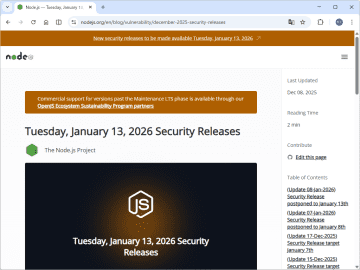 「Node.js」のセキュリティリリースがまた延期、新たな目標リリース日は1月13日／アジア太平洋地域で金曜日となる米国時間1月8日のリリースを回避