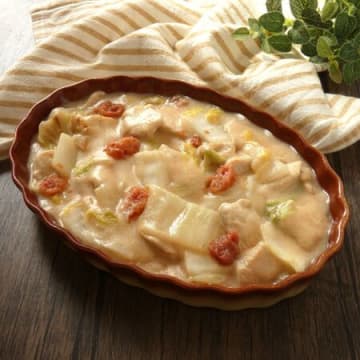 フライパンひとつで簡単！「鶏肉と白菜の明太グラタン」