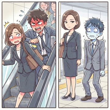 「急いでるんだからどいて」エスカレーターを強引に追い越す男→ぶつかった相手の顔を見ると…【短編小説】