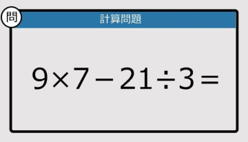 【解けなかったら恥ずかしい？】9×7－21÷3は？《計算クイズ》