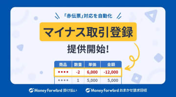 企業間後払い決済サービス「マネーフォワード 掛け払い」、赤伝票への対応を自動化する新機能を搭載