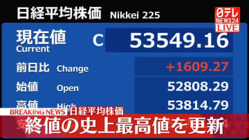 【速報】日経平均株価　終値の史上最高値を更新