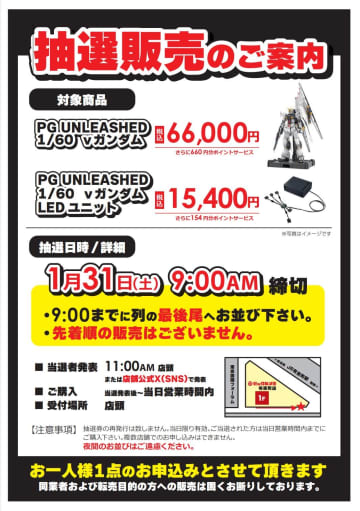 ビックカメラ有楽町店、ガンプラ「PG UNLEASHED 1/60 νガンダム」を1月31日限定で抽選販売実施予定