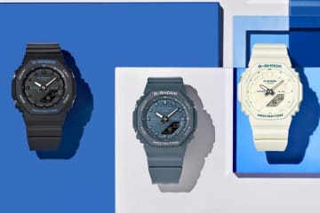 G-SHOCK”八角形”の小さめユニセックスウオッチ、ブルーの差し色映える腕時計