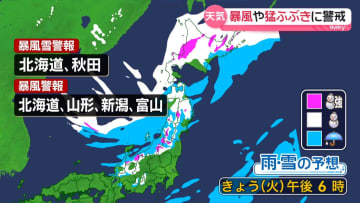 【あすの天気】 再び冬型の気圧配置強まる　北海道～北陸は暴風や猛ふぶきに警戒