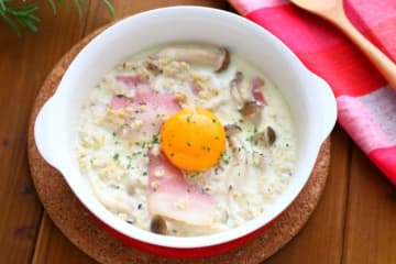 レンジ5分で完成！ダイエット向き♪「濃厚カルボ風オートミールリゾット」