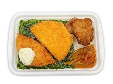 ご飯にタルタル付き白身フライ、唐揚、野菜コロッケ、金平ごぼうを盛り付けて税込399円! セブン‐イレブンが「ミニのり弁」を発売
