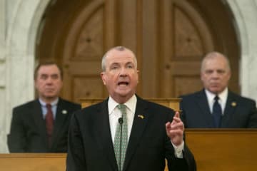 Gov. Phil Murphy is shown speaking at the Statehouse in Trenton last year. (Aristide Economopoulos/)