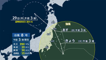 五輪日程にも影響　台風8号 28日にかけ上陸へ　東北・関東で激しい雨