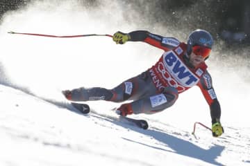 アルペンスキーW杯、男子滑降で優勝したアレクサンデルオーモット・キルデ＝14日、ウェンゲン（AP＝共同）