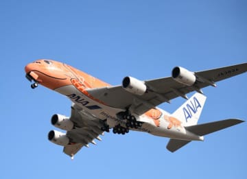 青空に鮮やかなオレンジ色　「空飛ぶウミガメ」3号機が成田初フライト　整備で周回
