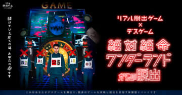 仕掛けられた数々のゲームをクリアし、 あなたはこのデスゲームを生き抜くことができるか。 リアル脱出ゲーム×デスゲーム『絶対絶命ワンダーランドからの脱出』　2022年9月1日（木）より東京、名古屋で順次開催！