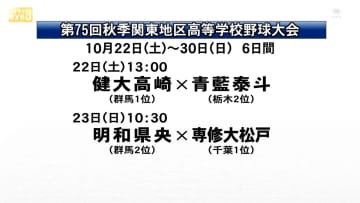 秋の関東高校野球　健大高崎と明和県央　群馬県勢の対戦相手決まる