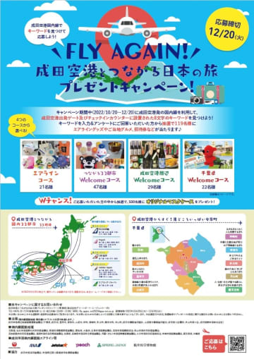 成田空港国内線利用者にプレゼントキャンペーン　出発ゲート内のキーワードを探して応募、特産品など当たる