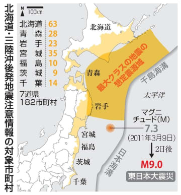 後発地震注意情報、16日開始　北海道・三陸沖の7道県対象