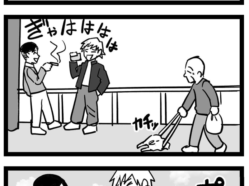 A young man littered in front of the cleaning staff who was picking up trash.