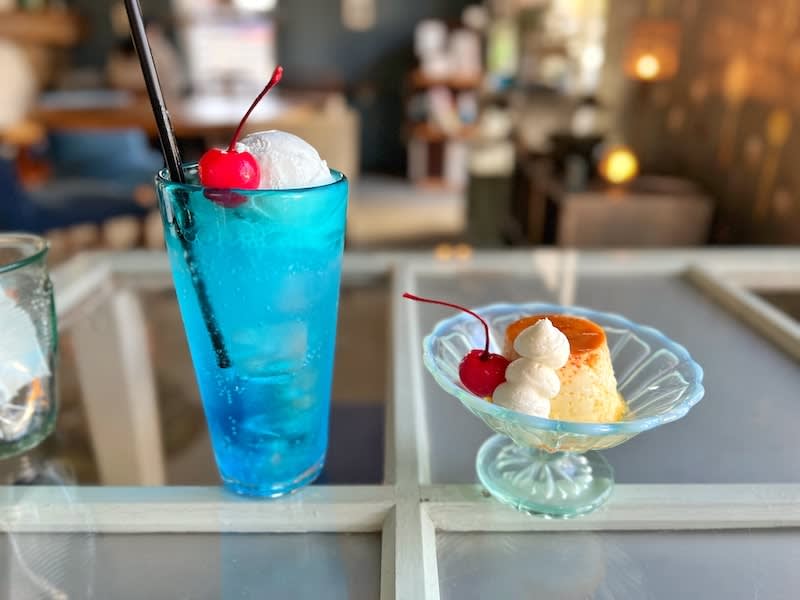 Iruma City "Seashell Cafe" I ate blue cream soda and custard pudding from a fashionable cafe