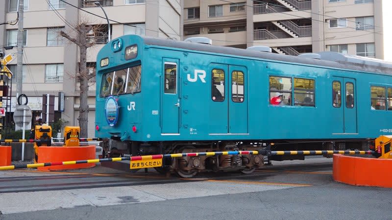 Sayonara Wadamisaki Line 103 series, sky blue commuter train manufactured during the JNR era