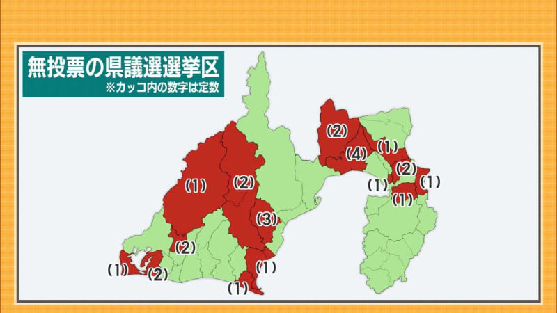 静岡県議選告示…15選挙区25人が無投票当選　当選者一覧