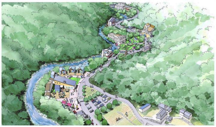 Establishment of a campground and cafe in Nibukawa Onsen Town Announcement of tourism promotion plan