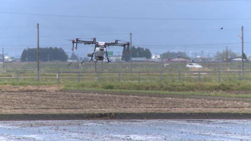 “ドローン”でコメの種まき　作業時間短縮、農業の担い手不足解消に期待　福島