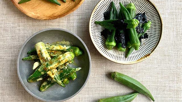 Okra side dish recipe that can be done in the microwave!Make 2 dishes with different seasonings