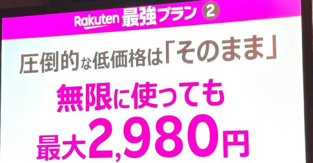 Expected "Rakuten strongest plan" with unlimited roaming capacity, area is "Rakuten Mobile = KDDI" ...