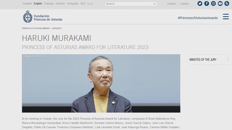Haruki Murakami Wins Prince of Spain Prize, First Japanese in Literature Category