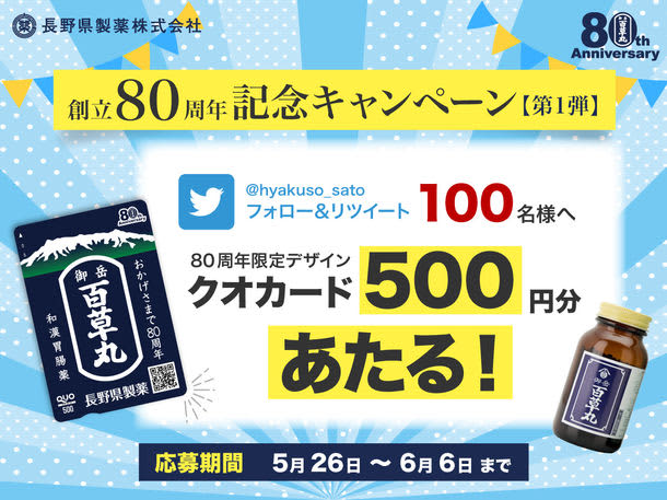 Nagano Prefecture Pharmaceutical 80th Anniversary Campaign 1st!Follow & retweet to get an original QUO card…