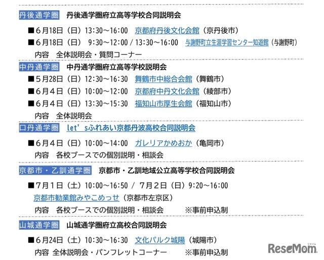 [High School Entrance Examination 2024] Kyoto Prefectural High School "Commuting Area Joint Information Session" June-July