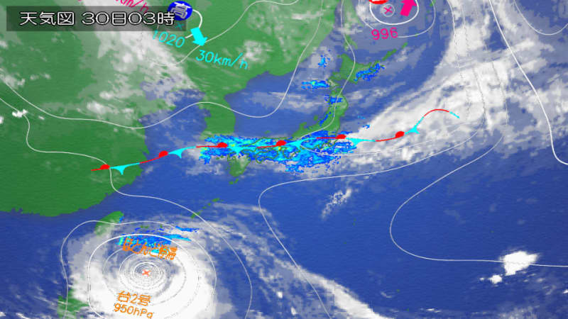 西日本は大雨の所も　台風2号は沖縄の南でほとんど停滞